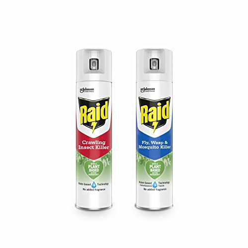 Raid Plant Based Insect Killer Duo: Aerosol Fly Killer Spray (300ml) + Aerosol Crawling Insect Killer (300ml), Made with Naturally Derived Botanical Ingredients