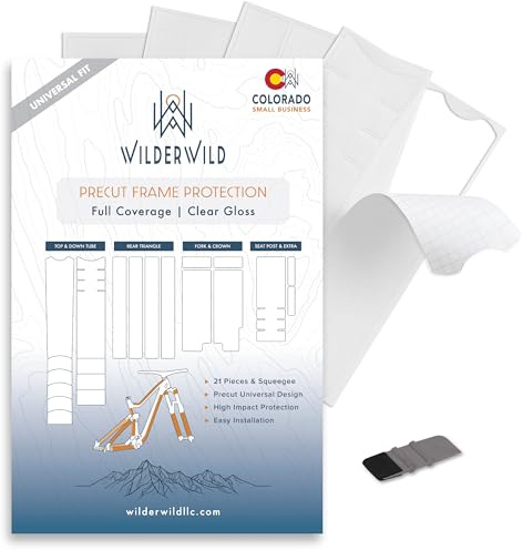 WilderWild Precut Bike Frame Protection Tape- High Impact Clear Vinyl Wrap Includes 4 Sheets (8.5”x14.5) eBike, MTB Frame Protection, Protects from Scratches and Dings (Glossy Clear)