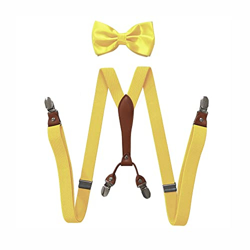 BaronHong Set di Bretelle e Moschettone per Donna e Uomo, Larghezza 2,5 cm, Forma a Y con 4 Clip, Bretelle Regolabili per Matrimoni Formali, giallo., M