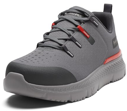 Timberland PRO Mens Intercept Steel Safety Toe, Grey/Red, Wide