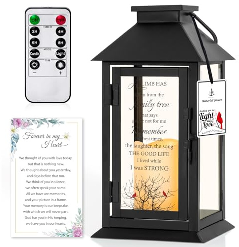 HN HAIINAA Memorial Lantern Bereavement Gifts in Memory of Loved One Remembrance Sympathy Gifts for Loss of Mother or Father with LED Candle and Remote