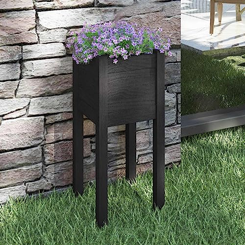 ZQQLVOO Blumenwanne Pflanztisch Balkonschrank Pflanzkübel Schwarz 31x31x70 cm Massivholz Kiefer Geeignet für Gartenbalkone im Freien