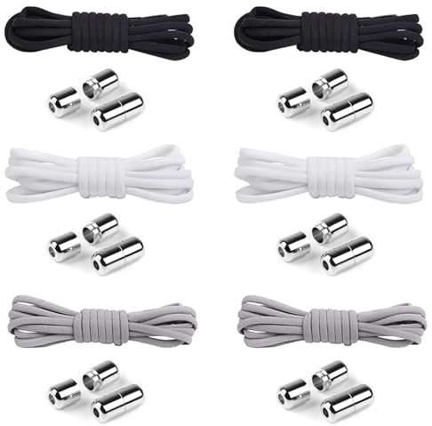 Nutabevr 6 Paar Breite Elastische Schnürsenkel Ohne Binden, Faule Schnürsenkel, Einstellbare Schnürsenkel Ohne Binden, für Sneaker, Laufschuhe, Läufer, Kinder und ältere Menschen