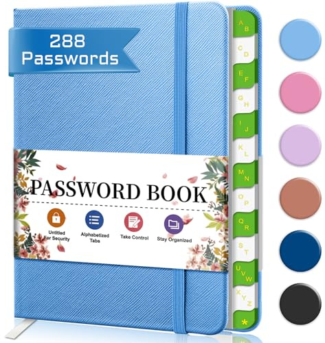 Carnet De Mots De Passe Avec Onglets Alphabétiques, 12 * 15.5cm Carnet D'adresses Internet Et De Mots De Passe Avec Bande Élastique, Organiseur Personnel - Bleu