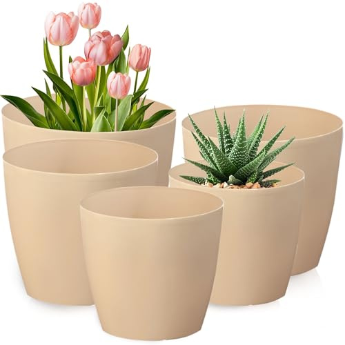 PECZEKO Blumentopf Glänzende, 5er-Set blumenkübel, 12/13/15/18/21 cm Pflanzkübel aus Übertopf Kunststoff Topf für, groß und klein Pflanzen, 5er-Set blumenkübel kräutertopf, Violett