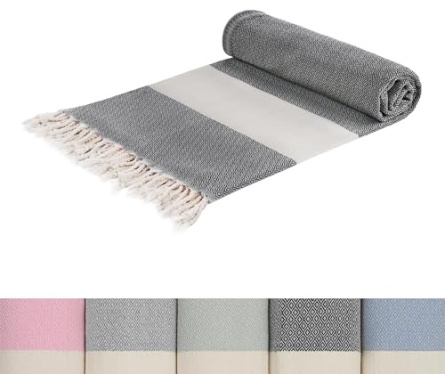 Edel Living hamamtuch Strandtuch aus 100% Baumwolle Kompakt & Leicht - Ultra saugfähig und schnell trocknend - Ideal als, handtücher, duschtücher, Saunatuch, Badetuch 95 x 200 cm (Black, 95 x 200)