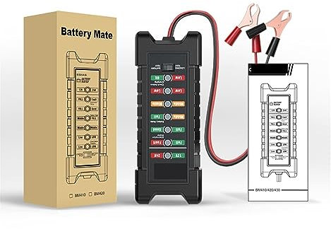 KOROBIE Batterietestgerät BM310 BM410 Autobatterietester Schnelles und sicheres digitales Kfz-Testgerät Kurbelladediagnose für LKW, Marine, Motorrad, SUV, Boot(Color:BM 410)