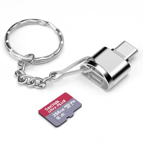 AIYEEN Adaptador de Lector de Tarjetas TF/Memoria Tipo C con Llavero, Lector USB 3.0 Tipo-C a Micro SD SDHC SDXC OTG, Compatible con iPhone 15 Pro MAX Mac Windows Linux PC Samsung Galaxy (Plata)