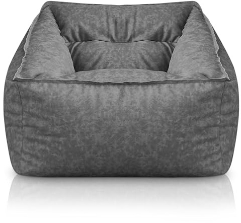 Aiire Pouf Poltrona Sacco en Ecopelle - [100x100x80 cm] Puff Divano Design - Puffo per Sedersi XXL per Bambini o Gamer - Pouffe Salotto o Camera da Letto - Bean Bag Chair Grigio Scuro