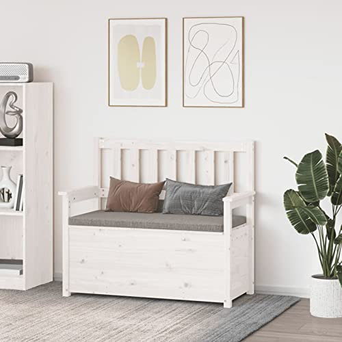 Homgoday Balkonbank, weiße Bank 112,5 x 51,5 x 96,5 cm aus massivem Kiefernholz, Balkonbank, Gartenbank, robuste Bank für Terrasse