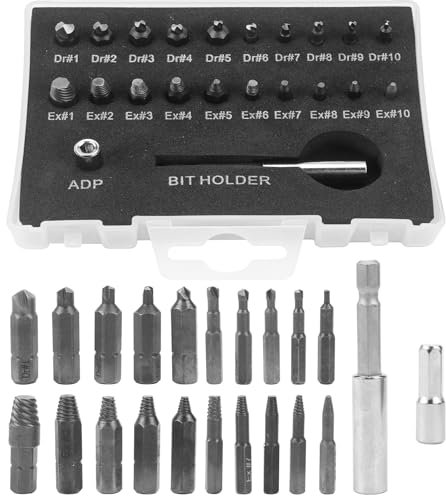 LPZMPZ Extractor de Tornillos Rotos 22 PCS Saca Tornillos Rotos Hecho de Acero HSS 4241 Screw Extractor con Extensión de Broca y Adaptador de Dado, para Tornillos y Pernos Dañados de 2-12 mm