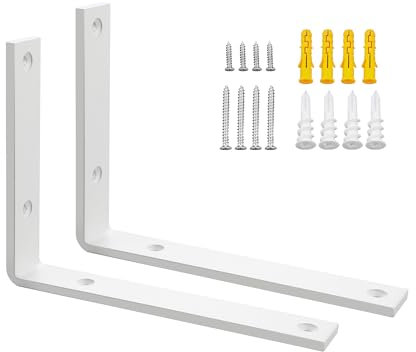 SAYAYO 2 Pièces Équerre Étagère Murale Charge Lourde, Supports d'Étagère Métal 5MM d'Épaisseur à Angle Droit de 90°, Fixation Flottante Support pour Salon Chambre Cuisine, 200MM * 150MM, Blanc