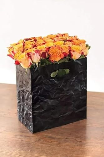 Knitterbox schwarz mini - edle Box mit Knitteroptik, Blumenvase, Aufbewahrungsbox, Geschenktüte aus Kunststoff (13.8 x 8.6 x 14.9 cm)