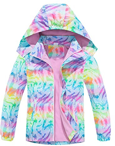 CAMLAKEE Mädchen Regenjacke Gefütterte Kinder Softshelljacke Übergangsjacke Warme Jacke Gedruckt Winterjacke Rosa DE: 152-158 (Herstellergröße 160)