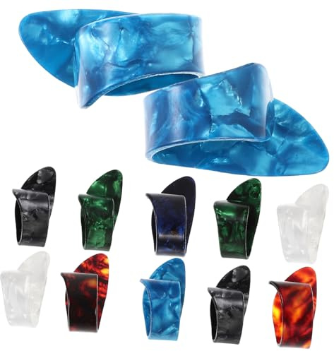 Gitarren Fingerpicks Xylonit Nylon für E-gitarre Anfänger | Akustik und Bass Einsatz, Bequem Tragbar, 12 Stück Packung in Farbiger Ausführung