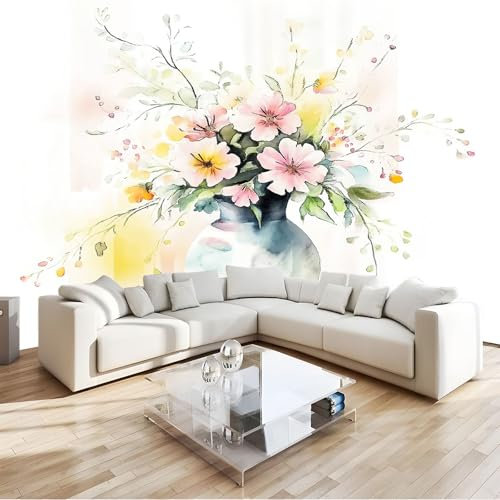 Carta da Parati Fotomurale in Tessuto Non Tessuto Semplici Fiori Acquerellati Soggiorno Camera dei Bambini Camera da Letto Cucina 3D Decorazione Carta da Parati Murale Colorato, 200 x 140 cm