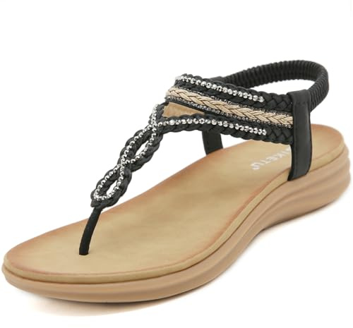 ZDQ Sandalias Mujer Verano Plana Comodas Bohemio Elegancia Casual Sandalia Negro 40 EU