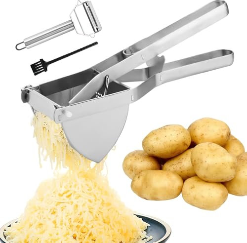 Machacador de patatas, prensa de patatas de acero inoxidable, prensa de patatas de acero inoxidable con pelador y cepillo, machacador de patatas para prensador de alimentos para bebés