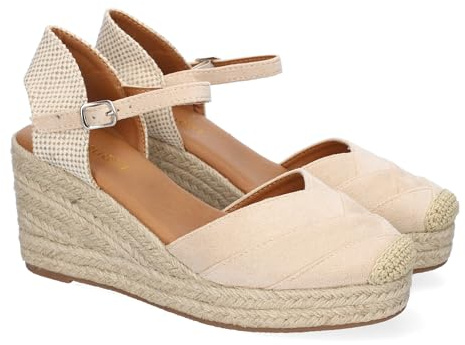 shoes&blues.es 91770 Sandalia de Cuna de Yute para Mujer, Comodo y Elegante, Diseno Moderno con Detalles de Costura en la Pala y Cierre de Hebilla, Ideales para Primavera-Verano. Beige Talla 36