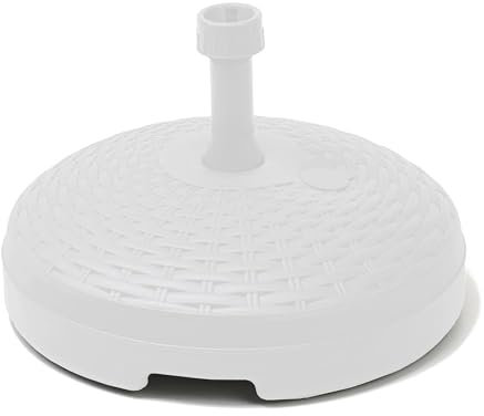 Sicignano | Base Tonda Grande 17 Litri da Riempire per Ombrellone, Plastica, con Tubo, Resistente, Compatibile con Tubo da 33 a 48 mm, Finitura Elegante in Rattan, Ø45x30,5h cm (1, Bianco)