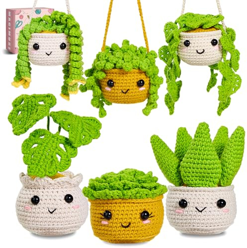 MAGIMUSE Crochet Kit for Beginners Crochet Starter Kits for Adults Amigurumi Knitting Crocheting Kits Hooks Yarn Set with Step-by-Step Video Tutorials, Monstera Plant Family (40%+ Yarn)