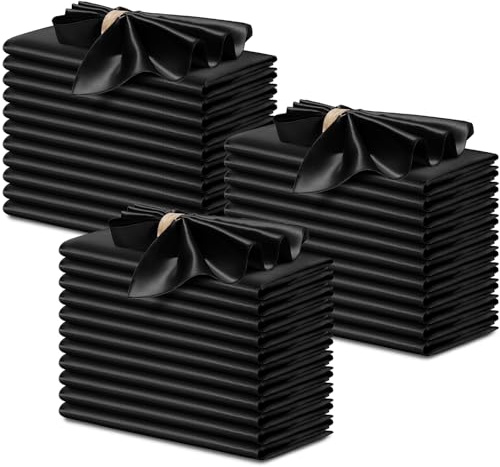 P Pothuiny Satin-Servietten, seidig, Schwarz, 43,2 x 43,2 cm, quadratisch, glatt, Hochzeits-Servietten, Satintuch-Servietten, Tischservietten für Bankett, Party, Restaurant, Dekoration, Thanksgiving