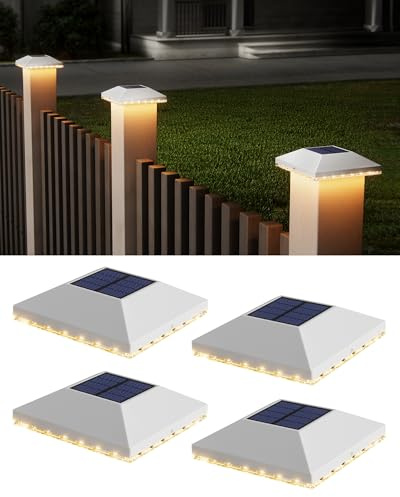JACKYLED Luces solares para postes de 7 x 7, 9 x 9, 10 x 10 cm, IP65 impermeables, luz solar de valla para buzón, jardín, entrada (paquete de 4)