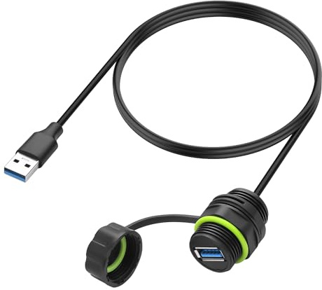 JSADZKJ USB 3.0 Männlich zu Weiblich Mount Flush Verlängerungskabel IP68 Outdoor Wasserdicht USB Gewindebuchse Kabel Adapter 5.0Gbps USB A Wasserdichte Buchse für Daten+Strom 3.28ft