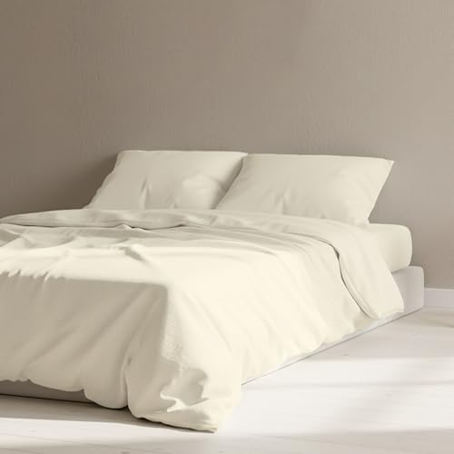 The Linen Company NY Eucalyptus Bedding – Tencel Single Duvet Cover with BCI Cotton Blend, Ultra-Soft, Breathable Percale, Skin-Friendly, Lightweight, Temperature-Regulating (Ivory)