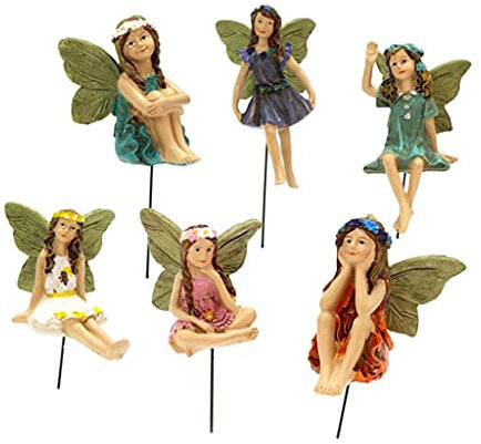 misppro 6 figuras de alas de mosca y duende de ángel, decoración de jardín, patio, césped, resina, pintadas a mano