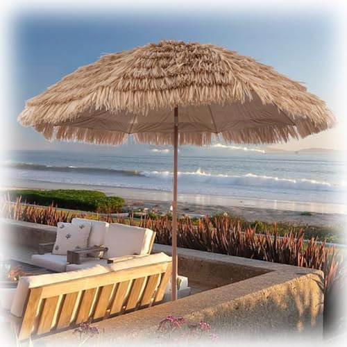 SMELEDFCFK 1,6m Parasol De Paja Sombrilla Playa para Patio, Sombrilla De Paja De Playa Sombrilla Hawaiana Redonda, Parasol Inclinable Rafia Tropical