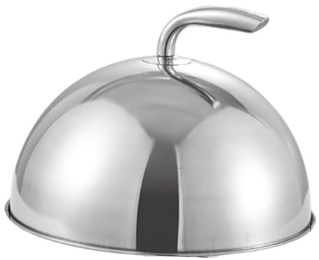 FLCPJGV Cloche Plancha, Cloche Alimentaire en Acier Inoxydable Assiettes de Service avec Poignée, Couvercle Micro Ondes, pour Fêtes, Steak, Pique-Niques, Barbecues, Diamètre Intérieur Argenté 20 Cm