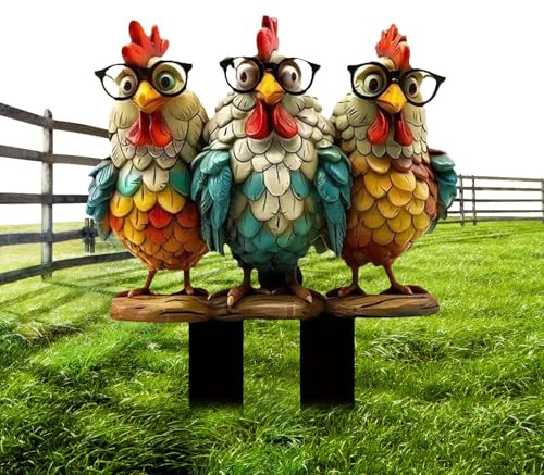 Generisch Hühner Staketenzaun - Flache Acryl Hahn Figur Für Garten,Wetterfeste Garten Dekoration Für Rasen Terrasse