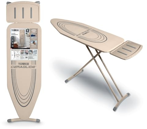 Tower T873001MSH Oversize Ironing Board with Adjustable Height, Smooth Glide Cover, Non-Slip Feet, Latte