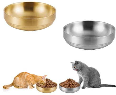 ZHYUAN 2 STK Katzennapf Flach Edelstahl, Metall Katzenteller, Futternapf Katze, Katzen Futternapf, Katzennäpfe, Futternapf Katze Edelstahl, geeignet für Katzen und kleine Hunde, leicht zu reinigen