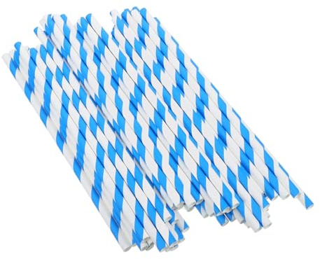 POPETPOP 50pcs Blue White Striped Cotton Candy Picks Multi Purpose Paper Sticks for Birthday Weddings Childrens Parties Commercial Use