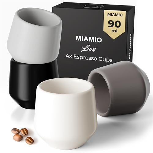 MIAMIO - Set de 4 Tazas de Espresso (90 ml) / Taza de Espresso, Tazas de Espresso de Cerámica, Taza sin Asa, Tazas de Té Japonesas - Colección Luxe (Classic Pastel)