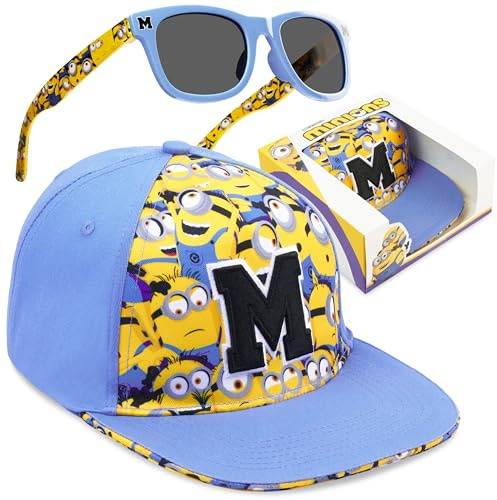 Minions | Spiderman-baseballkeps och solglasögonset för pojkar, cool barnkeps med UV-skydd, solglasögon barn, sommarpresenter för pojkar, Blå minioner, one size