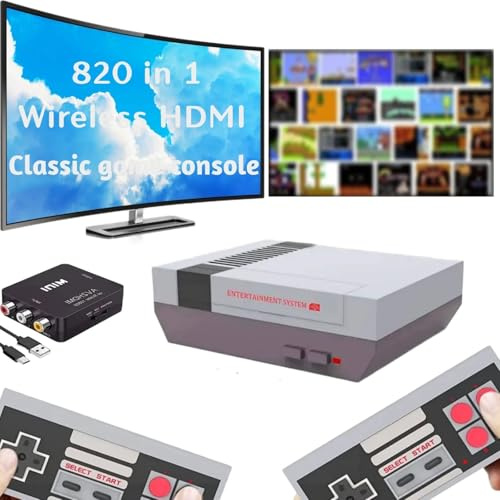 Mini console di gioco retrò, sistema di gioco portatile con uscita AV e HDMI, con doppio controller wireless, Plug and Play (WH).