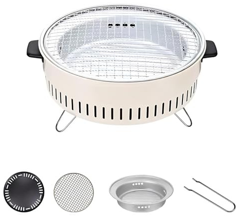 Barbecue rotondo a carbonella con piastra di cottura e griglia portatile da campeggio barbecue grill a carbone all'aperto per cortile e picnic, ideale per riunioni di famiglia