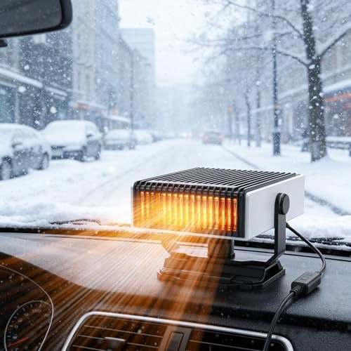 Yizemay Auto Heizlüfter 12V 150W, Tragbare Auto Heizung, 2 in 1 Schnelle Heizung und Kühlung, Windschutzscheiben Entfroster Demister, 180° Drehbar Autoheizung für SUV LKW PKW Camper