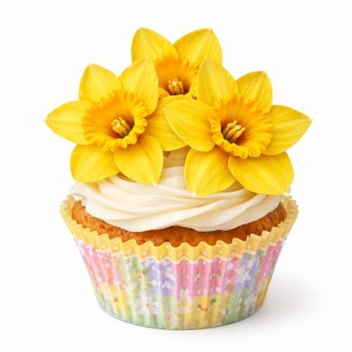 30 x Daffodils Edible Rice Wafer Paper Cupcake Toppers Cake Decorations Flowers Daffodil heads Spring Easter Birthday Baby shower wedding yellow flowers