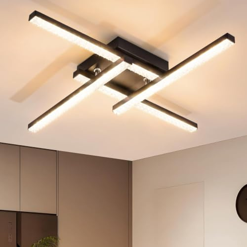 ZMH LED Deckenlampe Flur Deckenleuchte Schwarz 45.5CM 24W Küchenlampe | Modern Design Flurlampe 3000K Warmweiß Schlafzimmerlampe Kristall für Wohnzimmer Schlafzimmer Küche Flur Büro Wand