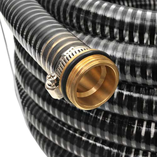 Tubo di aspirazione con connettori in ottone, 15 m, 25 mm, nero, in plastica, tubo da giardino per irrigazione flessibile, con valvola a piede, filtro per giardino, terrazza, balcone e piscina