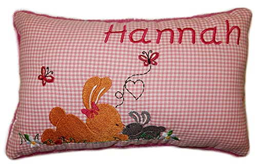 Momelie Rosa Schmusekissen * Kuschelkissen * Hasen * mit Namen Bestickt * 17 x 29 cm * SK-pi_0065