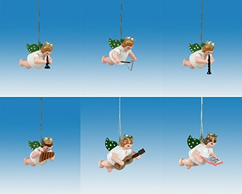 Rudolphs Schatzkiste Christbaumschmuck Schwebengel mit Instrument 6 teilig ohne Krone Höhe 6cm NEU Baumbehang Weihnachten Baumschmuck Christbaumbehang Holzschmuck Holz Seiffen Erzgebirge