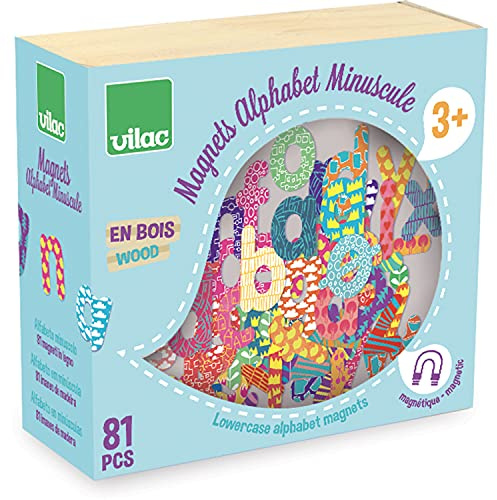 Magnete Alphabet Kleinbuchstaben 81 Teile aus Holz für Kinder Lernspiel | Bunte Magnetbuchstaben -spielerisches Erlernen des Schreibens -nutzbar auf Tafel oder Kühlschrank -tolle Geschenkidee