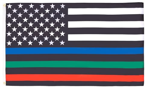 AZ FLAG Flagge USA Thin Blue Red Green Line 150x90 cm Polyester 100D 2 Ösen | Für innen und außen Vereinigten Staaten von Amerika dekorative Flagge doppelte Nähte und verstärkte Kanten mit Metallösen