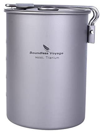 Boundless Voyage Tragbare 900ml Titan Topf Camping Wasser Reis Essen Cup | Outdoor Ultraleichtes Kochgeschirr mit Deckel Klappgriff Camping Wasser Reis Futternapf Tasse Becher 2040C