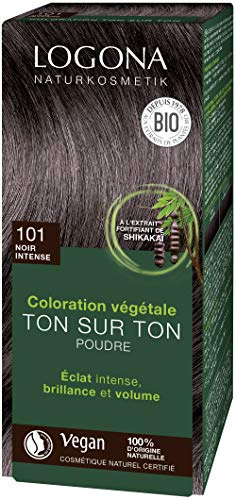 LOGONA Naturkosmetik Cosmétiques naturels Poudre de coloration aux herbes 101 noir intense, à l'huile d'avocat végétal et naturel, coloration naturelle noire au henné, coloration noire, 100g